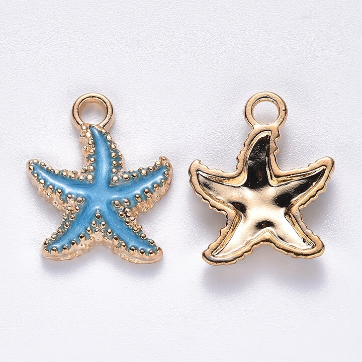 Charm auriu emailat stea de mare albastra 18x15x3mm