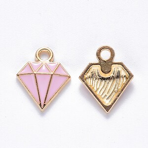 Charm auriu emailat diamant roz 15x11,5x2,5mm