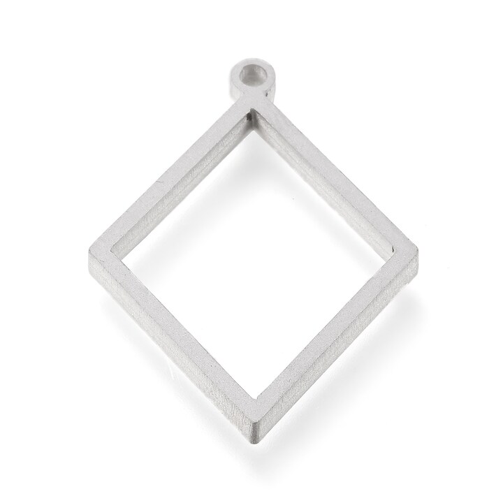 Cadru pandantiv (open back bezel) pentru rasina, otel inoxidabil 304 mat, romb 33x24,5x3mm