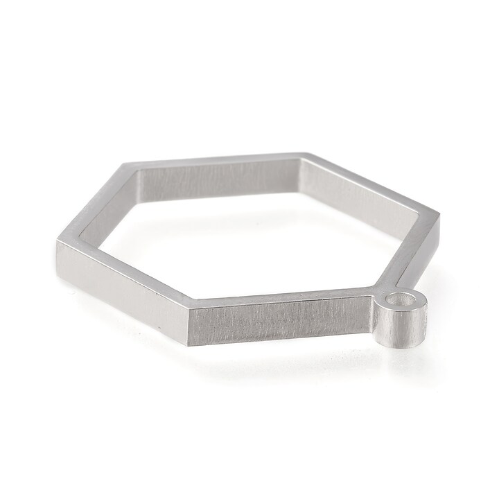 Cadru pandantiv (open back bezel) pentru rasina, otel inoxidabil 304, hexagon 30,5x24x3mm