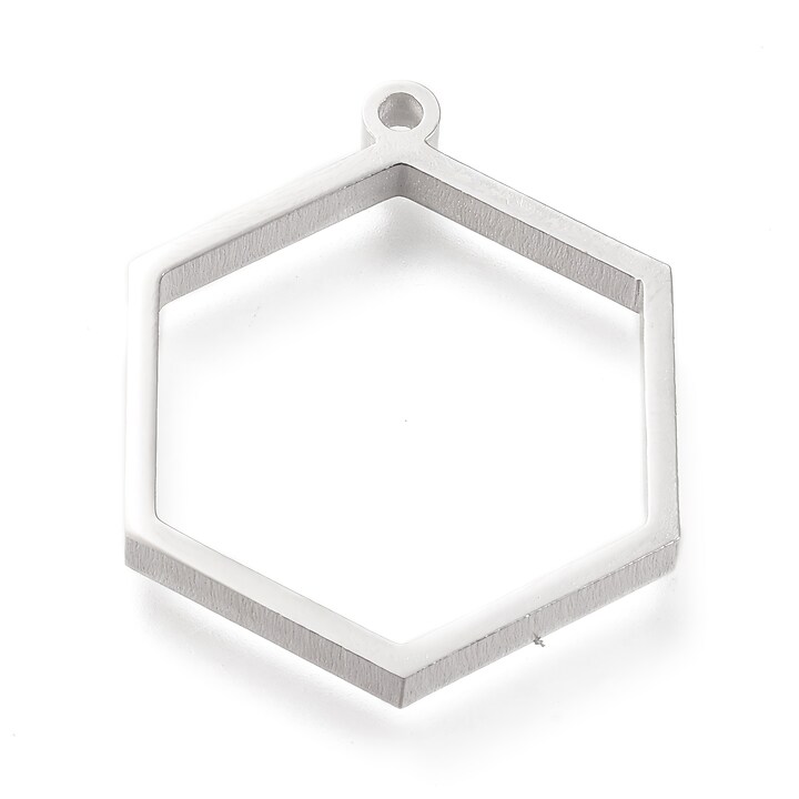 Cadru pandantiv (open back bezel) pentru rasina, otel inoxidabil 304, hexagon 30,5x24x3mm