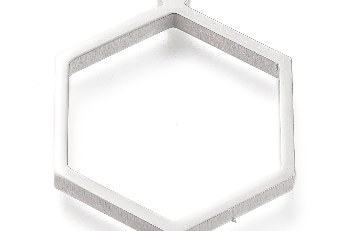 Cadru pandantiv (open back bezel) pentru rasina, otel inoxidabil 304, hexagon 30,5x24x3mm