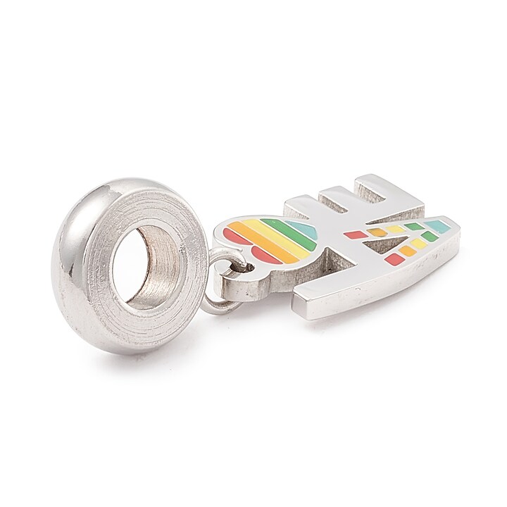 Charm emailat pentru bratara, otel inoxidabil 304, LOVE curcubeu, lungime 24mm