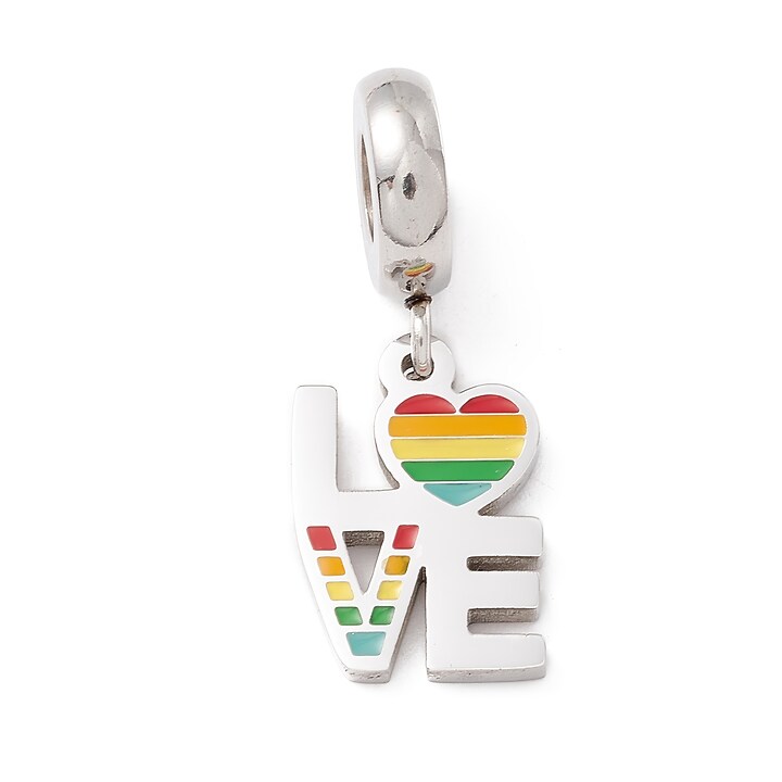 Charm emailat pentru bratara, otel inoxidabil 304, LOVE curcubeu, lungime 24mm