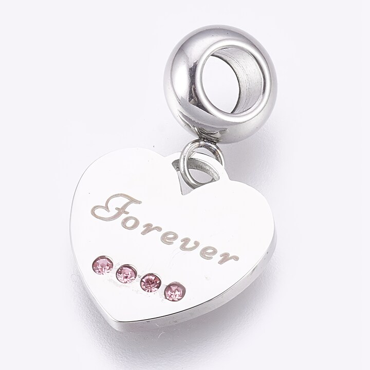 Charm cu strasuri pentru bratara, otel inoxidabil 304, Forever, lungime 23mm