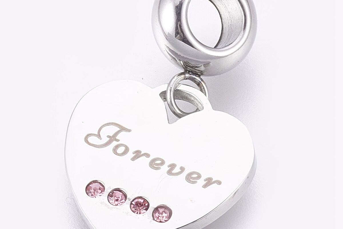 Charm cu strasuri pentru bratara, otel inoxidabil 304, Forever, lungime 23mm