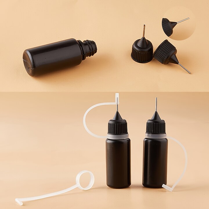 Recipient din plastic negru pentru lipici, varf pentru aplicat cu precizie, capacitate 10ml