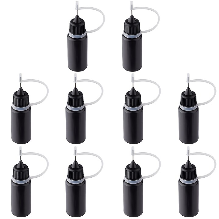 Recipient din plastic negru pentru lipici, varf pentru aplicat cu precizie, capacitate 10ml