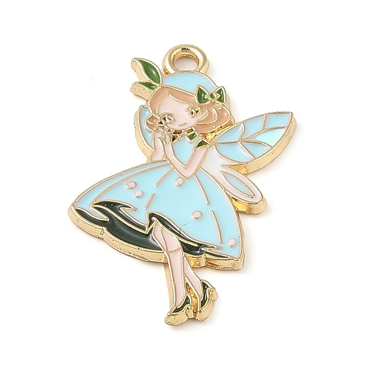 Charm auriu emailat zana Fairy  in nuante de albastru 30x16x1,5mm