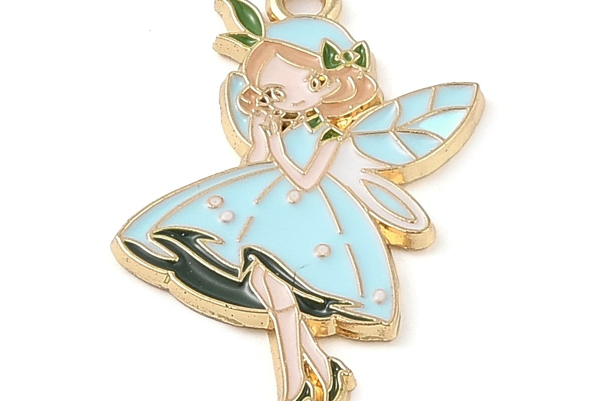 Charm auriu emailat zana Fairy  in nuante de albastru 30x16x1,5mm