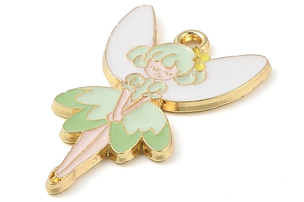 Charm auriu emailat zana Fairy  in nuante de verde 30x19x1,5mm