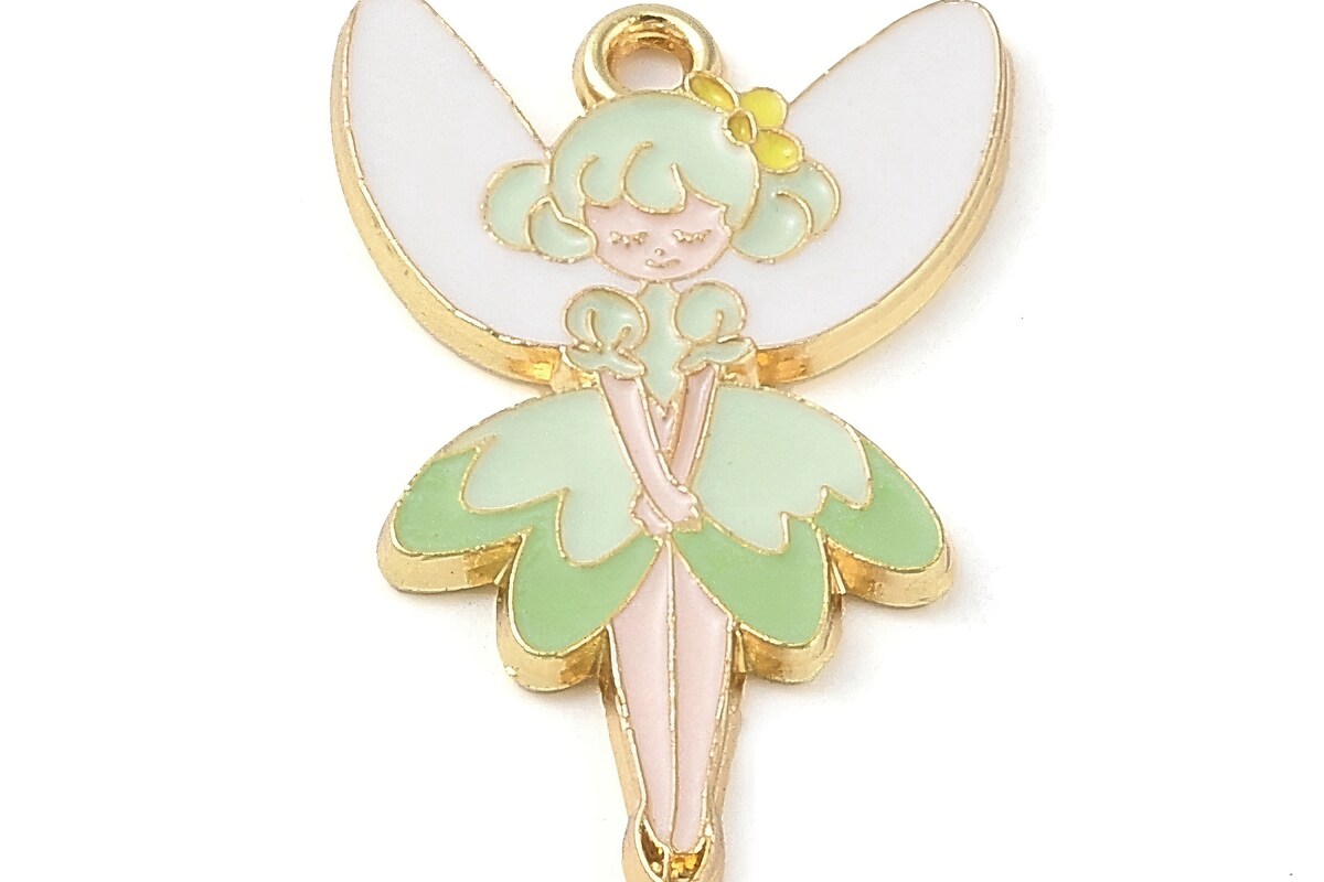 Charm auriu emailat zana Fairy  in nuante de verde 30x19x1,5mm