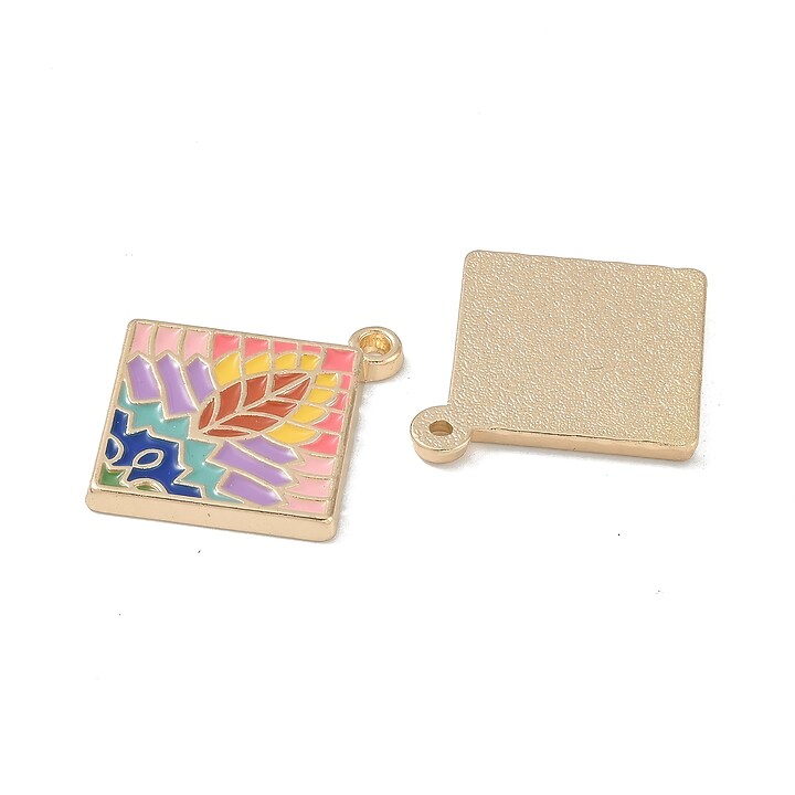 Charm auriu emailat romb cu model multicolor 28x25x2mm