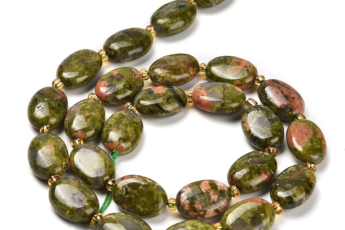 Margele unakite oval 13,5-14x10-4,5-5mm (sirag)