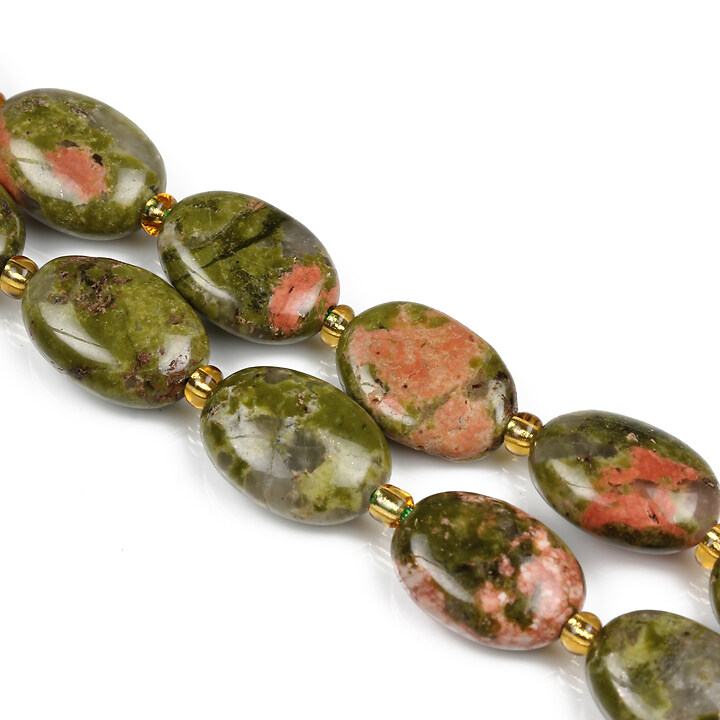 Margele unakite oval 13,5-14x10-4,5-5mm (sirag)