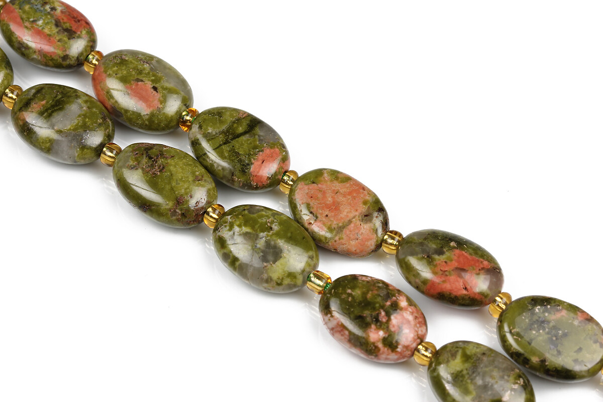 Margele unakite oval 13,5-14x10-4,5-5mm (sirag)