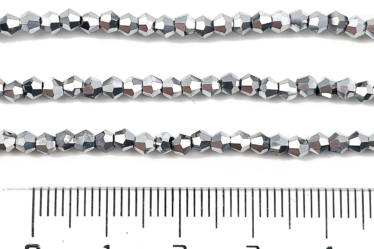 Margele cristal biconic 3mm (sirag) - placat argintiu inchis metalic