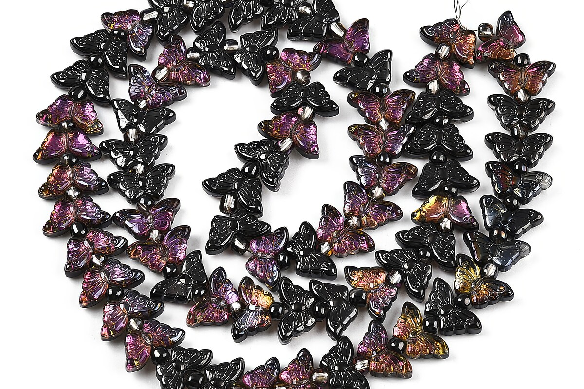 Margele sticla fluture 7,5-8x15x4mm (sirag) - electroplacat negru roz