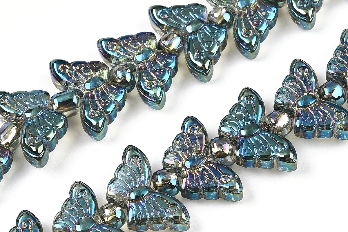 Margele sticla fluture 7,5-8x15x4mm (sirag) - electroplacat turcoaz