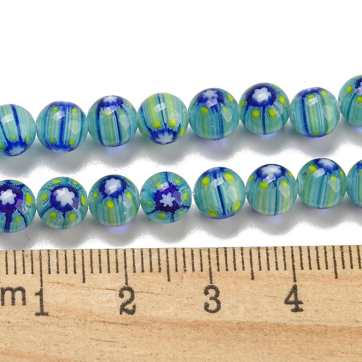 Sirag margele de sticla lampwork Millefiori 6,5mm - turcoaz