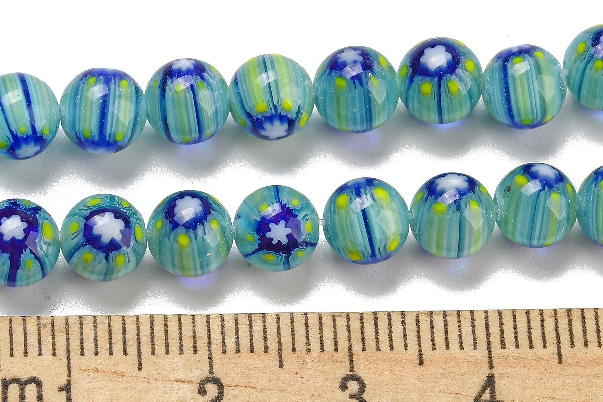 Sirag margele de sticla lampwork Millefiori 6,5mm - turcoaz