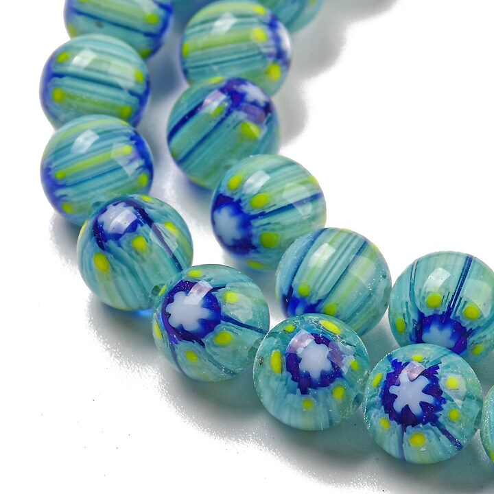 Sirag margele de sticla lampwork Millefiori 6,5mm - turcoaz