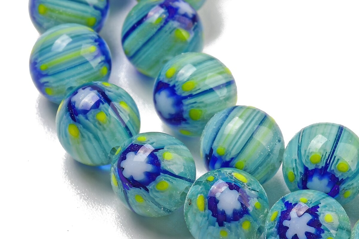 Sirag margele de sticla lampwork Millefiori 6,5mm - turcoaz