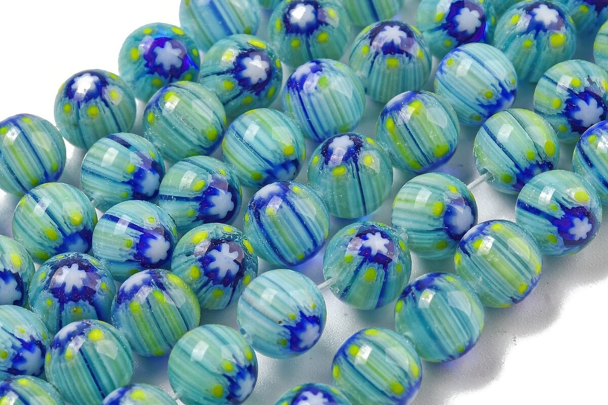 Sirag margele de sticla lampwork Millefiori 6,5mm - turcoaz