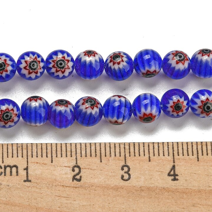 Sirag margele de sticla lampwork Millefiori 6,5mm - albastru cobalt