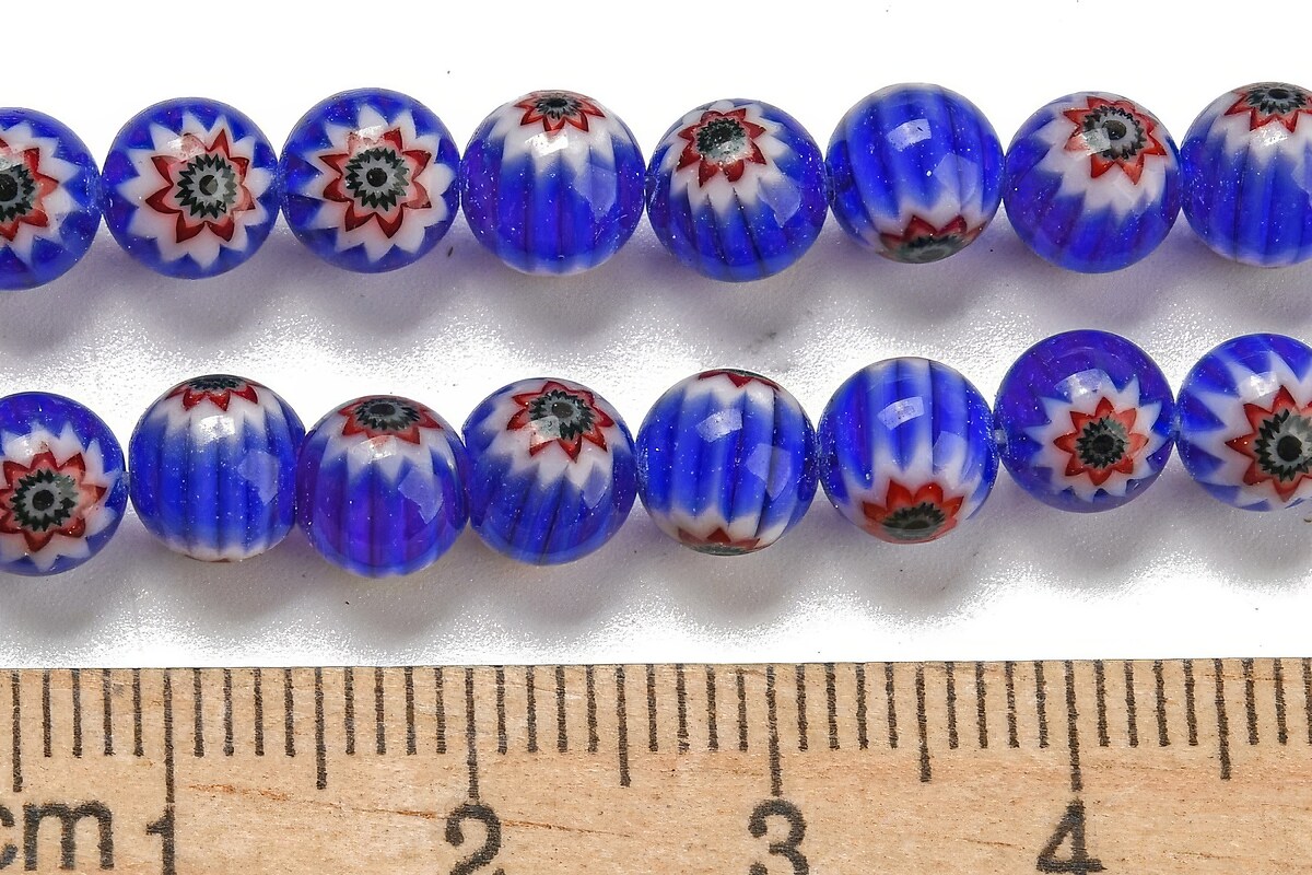 Sirag margele de sticla lampwork Millefiori 6,5mm - albastru cobalt