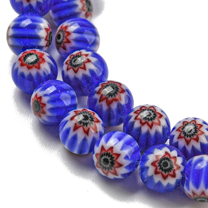 Sirag margele de sticla lampwork Millefiori 6,5mm - albastru cobalt