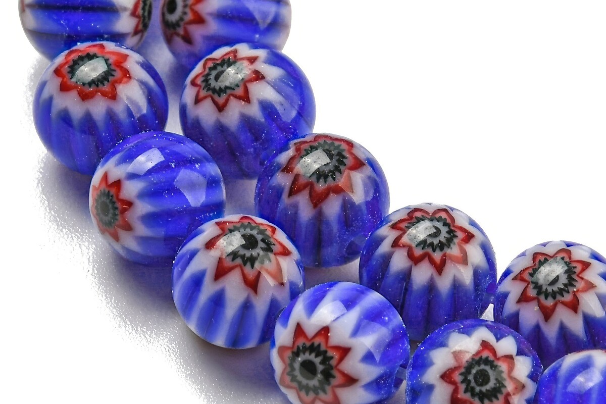 Sirag margele de sticla lampwork Millefiori 6,5mm - albastru cobalt