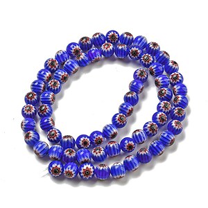 Sirag margele de sticla lampwork Millefiori 6,5mm - albastru cobalt