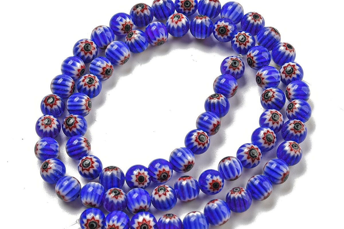 Sirag margele de sticla lampwork Millefiori 6,5mm - albastru cobalt