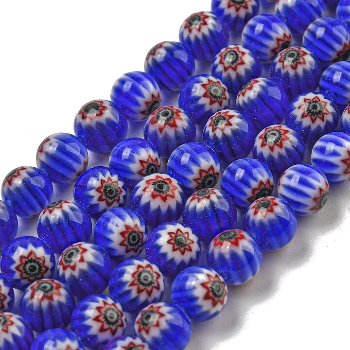 Sirag margele de sticla lampwork Millefiori 6,5mm - albastru cobalt