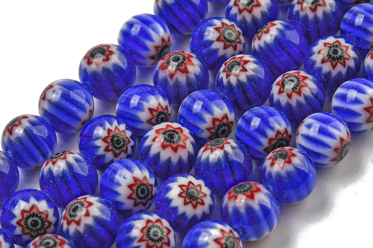 Sirag margele de sticla lampwork Millefiori 6,5mm - albastru cobalt