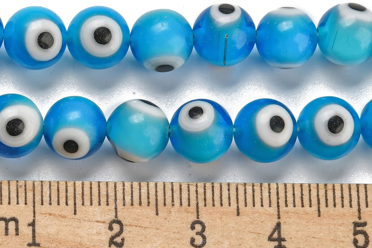 Sirag margele de sticla lampwork evil eye 8mm - albastru