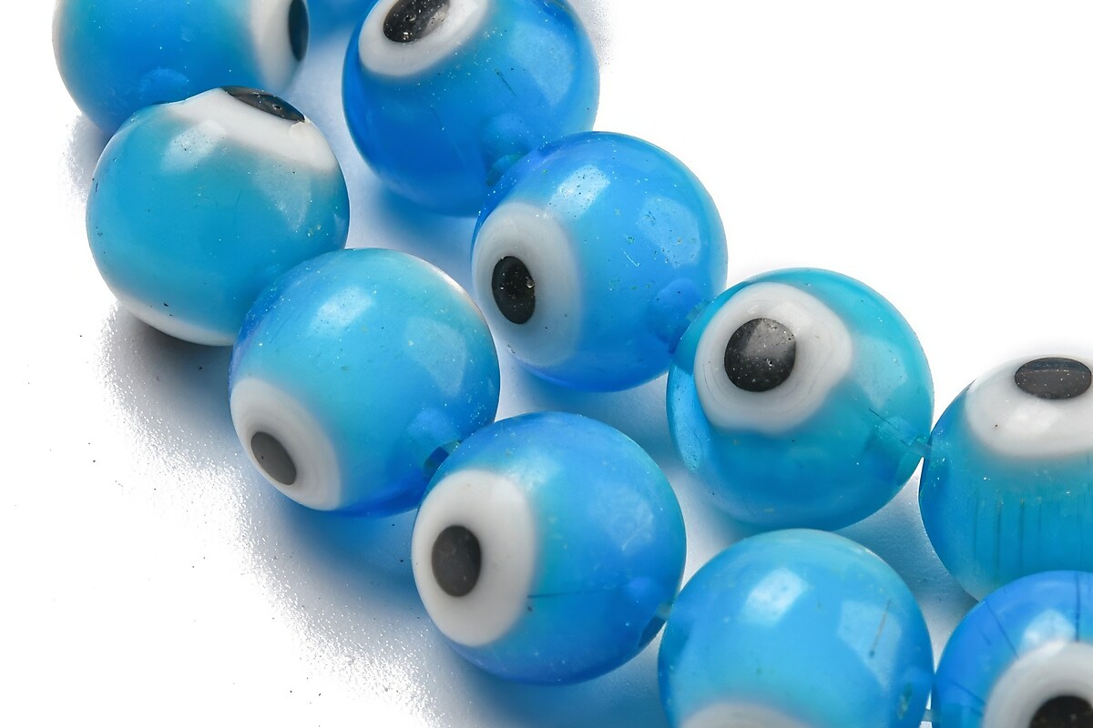 Sirag margele de sticla lampwork evil eye 8mm - albastru