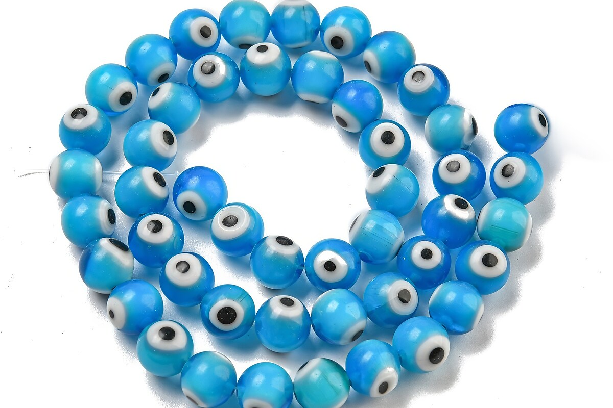 Sirag margele de sticla lampwork evil eye 8mm - albastru