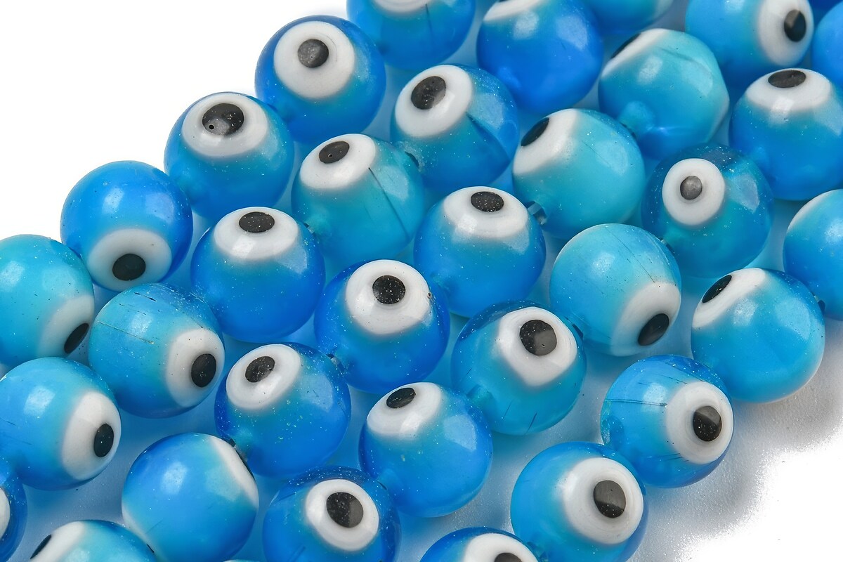 Sirag margele de sticla lampwork evil eye 8mm - albastru