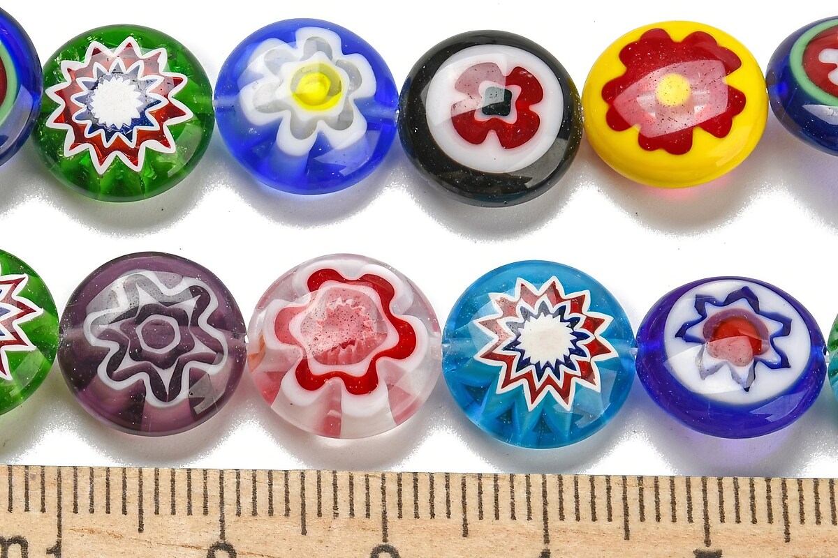 Sirag margele de sticla lampwork Millefiori banuti 12mm - multicolor