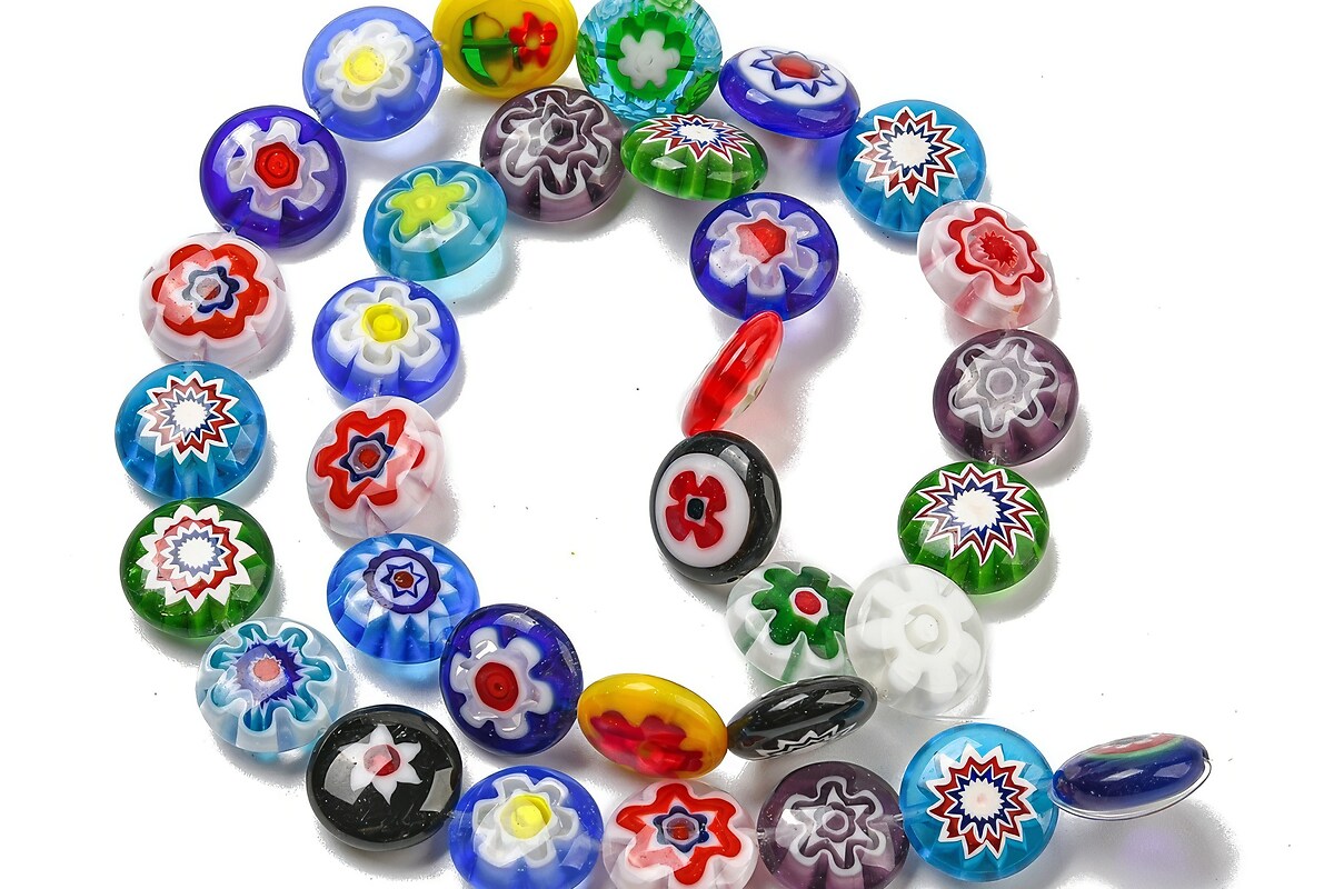 Sirag margele de sticla lampwork Millefiori banuti 12mm - multicolor