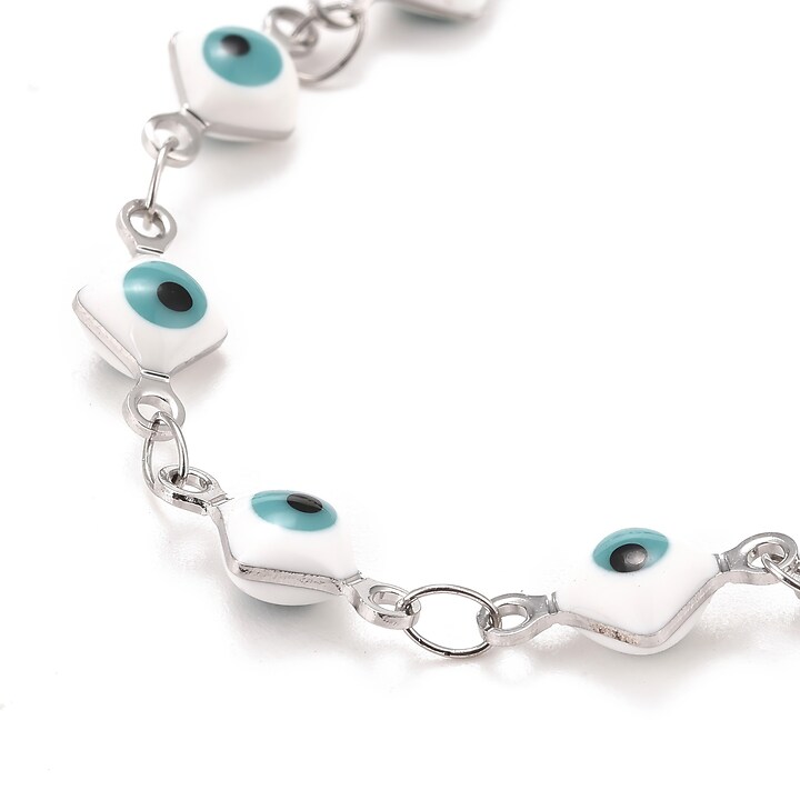 Bratara evil eye romb emailat bleu, otel inoxidabil 304, lungime 16,8cm