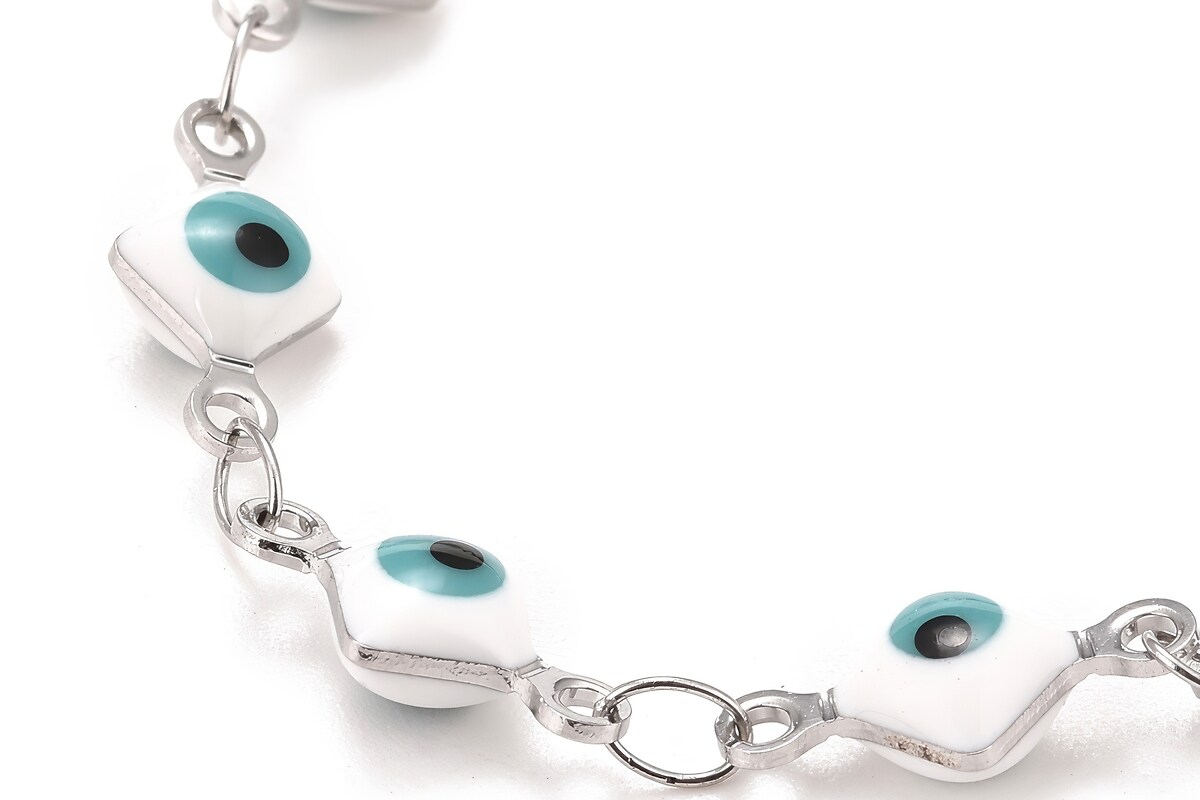 Bratara evil eye romb emailat bleu, otel inoxidabil 304, lungime 16,8cm