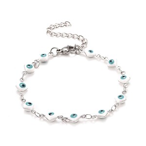 Bratara evil eye romb emailat bleu, otel inoxidabil 304, lungime 16,8cm