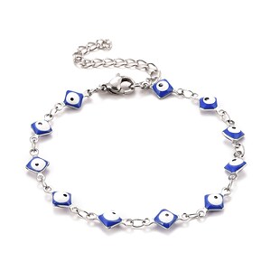 Bratara evil eye romb emailat albastru, otel inoxidabil 304, lungime 16,8cm