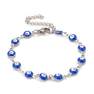 Bratara evil eye link rotund emailat albastru, otel inoxidabil 304, lungime 16,5cm