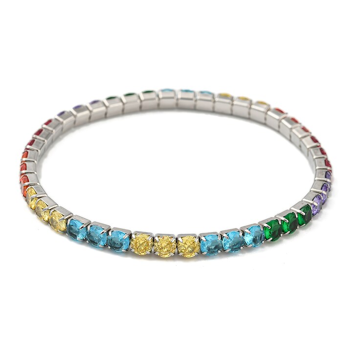 Bratara elastica cubic zirconia multicolore, otel inoxidabil 304, diametru interior 5,3cm