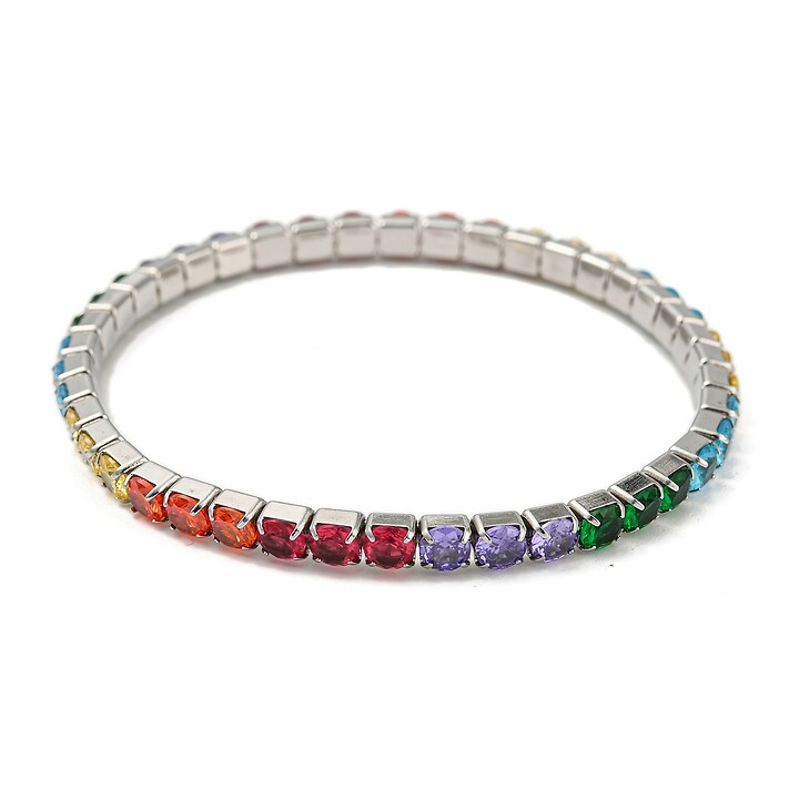 Bratara elastica cubic zirconia multicolore, otel inoxidabil 304, diametru interior 5,3cm