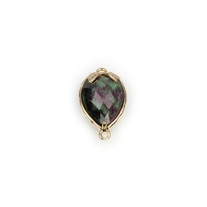 Pandantiv link auriu capsuna cu cabochon Ruby in Zoisite 20x11,5x5mm